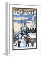 Tennessee - Snowman Scene-Lantern Press-Framed Art Print