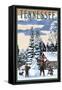 Tennessee - Snowman Scene-Lantern Press-Framed Stretched Canvas