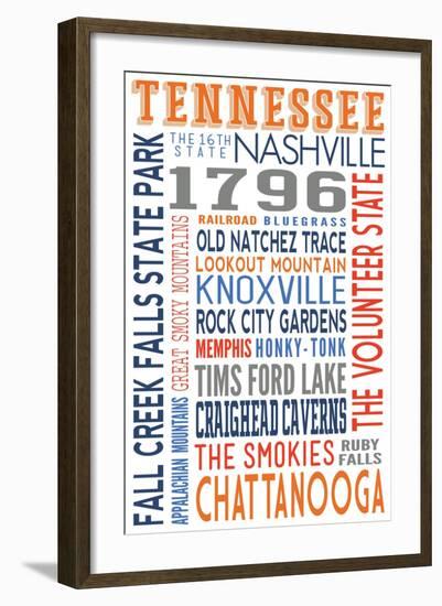 Tennessee - Typography-Lantern Press-Framed Art Print