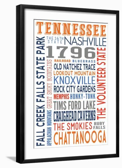 Tennessee - Typography-Lantern Press-Framed Art Print