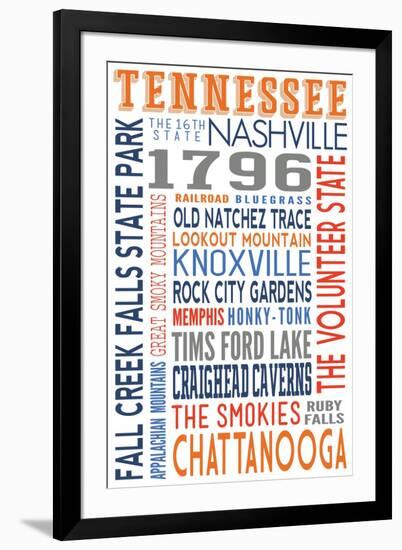 Tennessee - Typography-Lantern Press-Framed Art Print