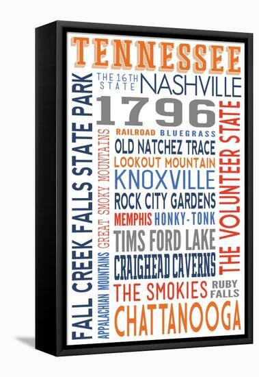 Tennessee - Typography-Lantern Press-Framed Stretched Canvas