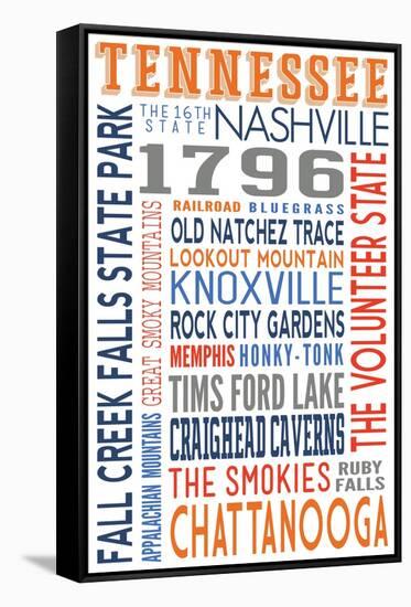 Tennessee - Typography-Lantern Press-Framed Stretched Canvas