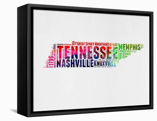 Tennessee Watercolor Word Cloud-NaxArt-Framed Stretched Canvas