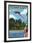 Tennessee - Woman Diving and Lake-Lantern Press-Framed Art Print