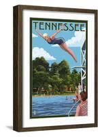 Tennessee - Woman Diving and Lake-Lantern Press-Framed Art Print