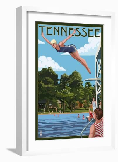 Tennessee - Woman Diving and Lake-Lantern Press-Framed Art Print