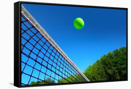 Tennis Ball on Net's Edge-mikdam-Framed Stretched Canvas