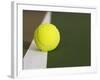 Tennis ball on white boundary stripe-Monalyn Gracia-Framed Photographic Print