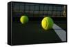 Tennis Balls on the Court close up with the Net Beyond-33ft-Framed Stretched Canvas