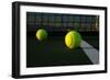 Tennis Balls on the Court close up with the Net Beyond-33ft-Framed Photographic Print