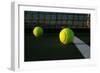 Tennis Balls on the Court close up with the Net Beyond-33ft-Framed Photographic Print