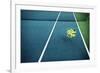 Tennis Court with Tennis Balls in Tennis Ball Basket Stand. Intentionally Shot in Surreal Tone.-optimarc-Framed Photographic Print