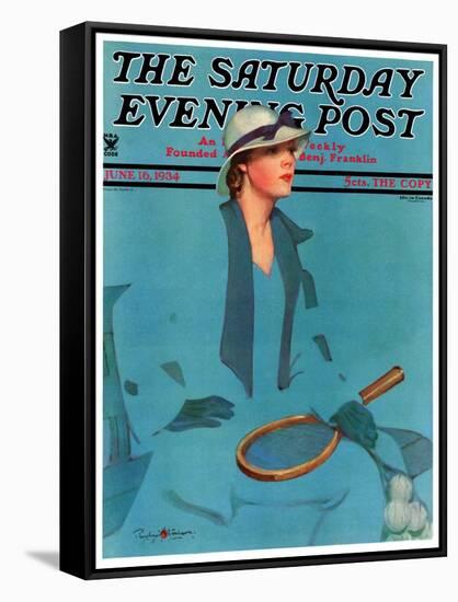 "Tennis in Blue," Saturday Evening Post Cover, June 16, 1934-Penrhyn Stanlaws-Framed Stretched Canvas