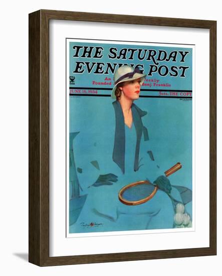 "Tennis in Blue," Saturday Evening Post Cover, June 16, 1934-Penrhyn Stanlaws-Framed Giclee Print