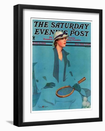 "Tennis in Blue," Saturday Evening Post Cover, June 16, 1934-Penrhyn Stanlaws-Framed Giclee Print
