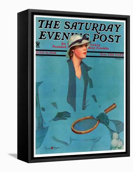"Tennis in Blue," Saturday Evening Post Cover, June 16, 1934-Penrhyn Stanlaws-Framed Stretched Canvas