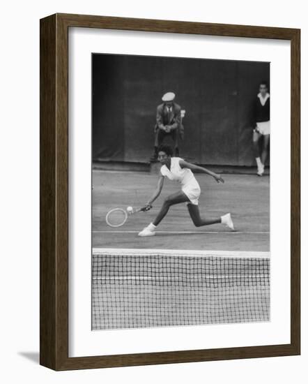 Tennis Player Althea Gibson in Action on Court During Match-Thomas D^ Mcavoy-Framed Premium Photographic Print
