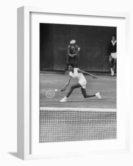 Tennis Player Althea Gibson in Action on Court During Match-Thomas D^ Mcavoy-Framed Premium Photographic Print