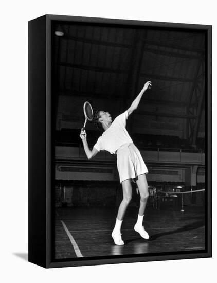 Tennis Player Althea Gibson, Serving the Ball While Playing Tennis-Gordon Parks-Framed Stretched Canvas