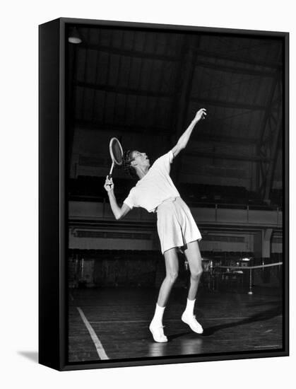 Tennis Player Althea Gibson, Serving the Ball While Playing Tennis-Gordon Parks-Framed Stretched Canvas