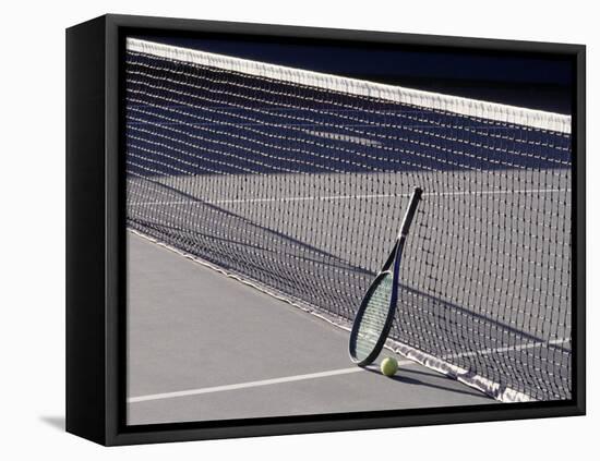 Tennis Racquet Against Net with Ball-Mitch Diamond-Framed Stretched Canvas