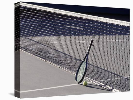 Tennis Racquet Against Net with Ball-Mitch Diamond-Stretched Canvas