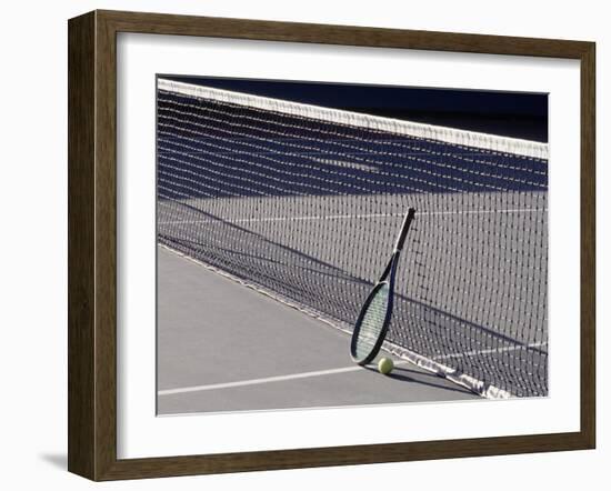 Tennis Racquet Against Net with Ball-Mitch Diamond-Framed Photographic Print