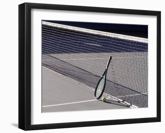 Tennis Racquet Against Net with Ball-Mitch Diamond-Framed Photographic Print