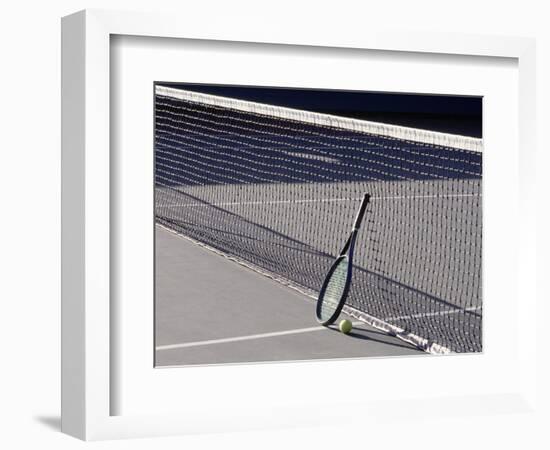 Tennis Racquet Against Net with Ball-Mitch Diamond-Framed Photographic Print