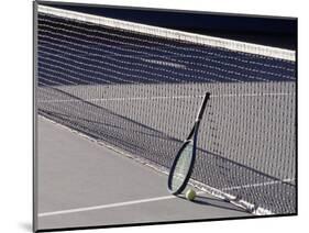 Tennis Racquet Against Net with Ball-Mitch Diamond-Mounted Photographic Print