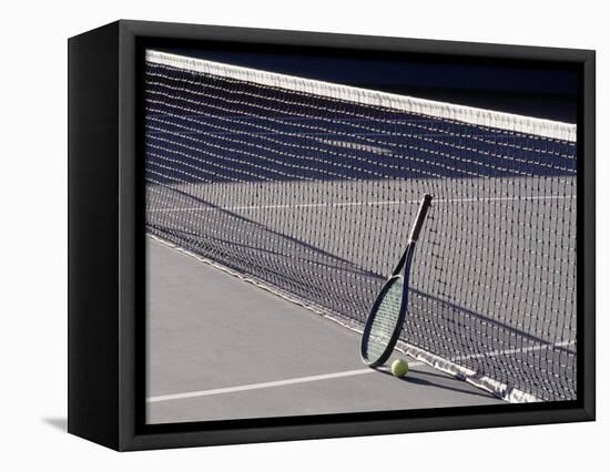 Tennis Racquet Against Net with Ball-Mitch Diamond-Framed Stretched Canvas