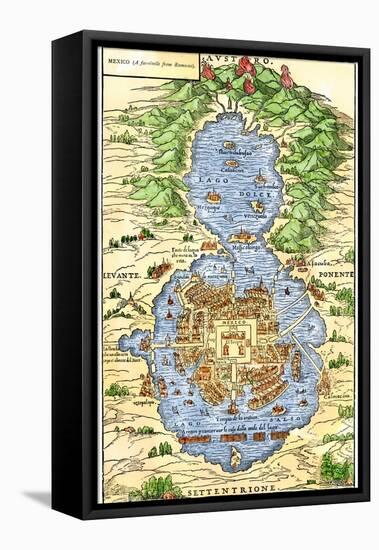 Tenochtitlan, Capital City of Aztec Mexico, an Island Connected by Causeways to Land, c.1520-null-Framed Stretched Canvas