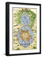 Tenochtitlan, Capital City of Aztec Mexico, an Island Connected by Causeways to Land, c.1520-null-Framed Giclee Print