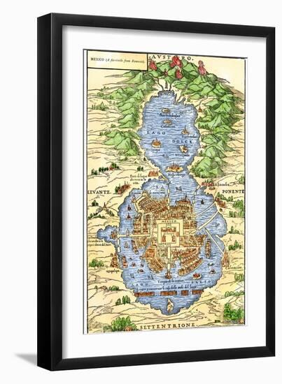Tenochtitlan, Capital City of Aztec Mexico, an Island Connected by Causeways to Land, c.1520-null-Framed Premium Giclee Print