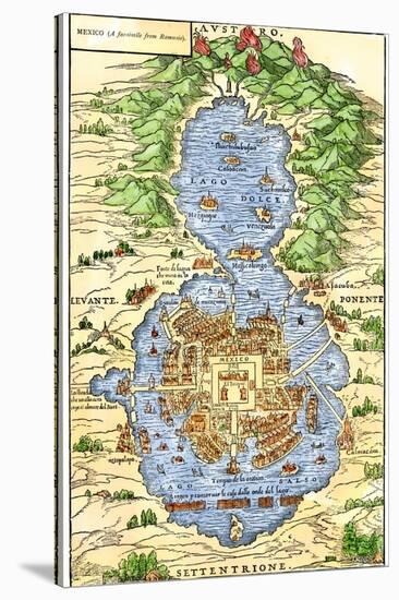 Tenochtitlan, Capital City of Aztec Mexico, an Island Connected by Causeways to Land, c.1520-null-Stretched Canvas