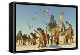 Tenontosaurus and Argentinosaurus Dinosaurs Migrating in Search of Water-Stocktrek Images-Framed Stretched Canvas