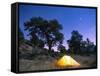 Tent Illuminated Under the Night Sky, Rocky Mountain National Park, Colorado, USA-Christian Kober-Framed Stretched Canvas