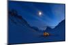 Tent in the Mountains on a Winter Night with Bright Moon in Lapland.-Sander van der Werf-Mounted Photographic Print