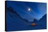 Tent in the Mountains on a Winter Night with Bright Moon in Lapland.-Sander van der Werf-Stretched Canvas