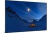 Tent in the Mountains on a Winter Night with Bright Moon in Lapland.-Sander van der Werf-Mounted Photographic Print