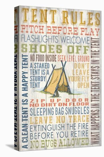 Tent Rules - Barnwood Painting-Lantern Press-Stretched Canvas