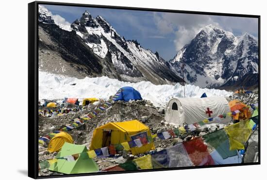 Tents of Mountaineers Scattered Along Khumbu Glacier, Base Camp, Mt Everest, Nepal-David Noyes-Framed Stretched Canvas
