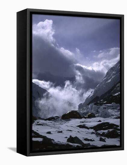 Tents on the Southside of Everest Advanced Base Camp-Michael Brown-Framed Stretched Canvas