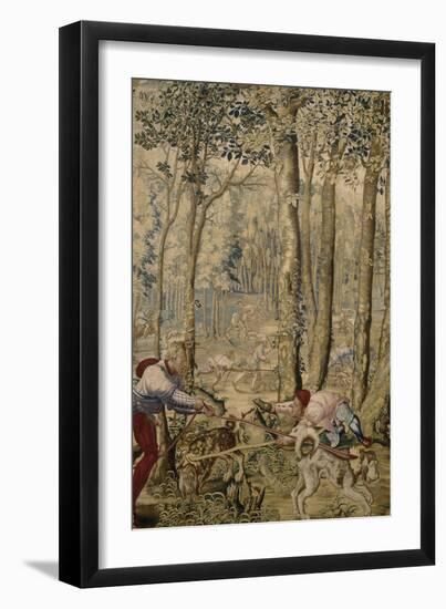 Tenture des Chasses de Maximilien : le mois d'août ou le Limier (fragment)-null-Framed Giclee Print
