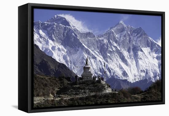 Tenzing Norgye Memorial Stupa with Mount Everest-John Woodworth-Framed Stretched Canvas