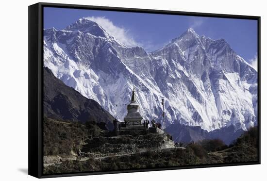Tenzing Norgye Memorial Stupa with Mount Everest-John Woodworth-Framed Stretched Canvas