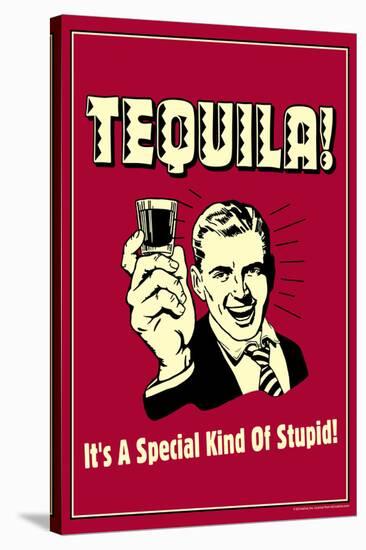 Tequila It's A Special Kind Of Stupid Funny Retro Poster-Retrospoofs-Stretched Canvas