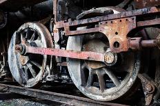 Rusty Wheels of Old Steam Locomotive close Up-tereh-Stretched Canvas