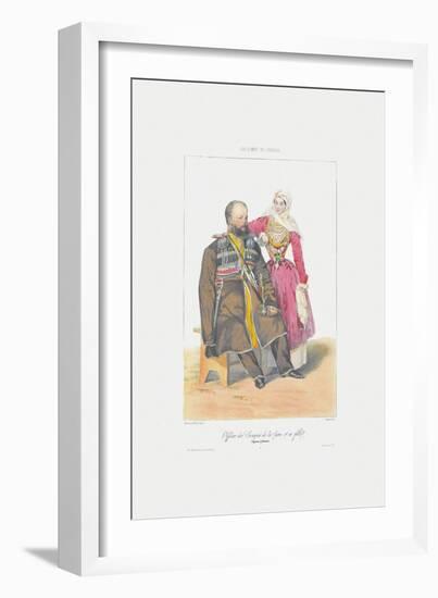Terek Cossack with Daughter (From: Scenes, Paysages, Meurs Et Costumes Du Caucas), 1840-Grigori Grigorievich Gagarin-Framed Giclee Print